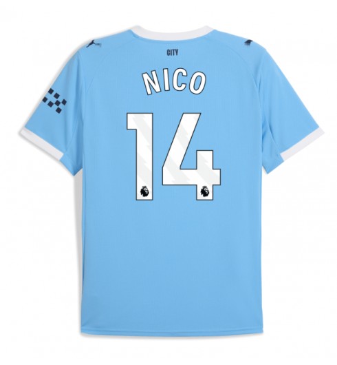 Moške Nogometnih dresov Manchester City Nico Gonzalez #14 Domači 2025-26 Kratki rokavi Moške Nogometnih dresov Manchester City Nico Gonzalez #14 Domači 2025-26 Kratki rokavi